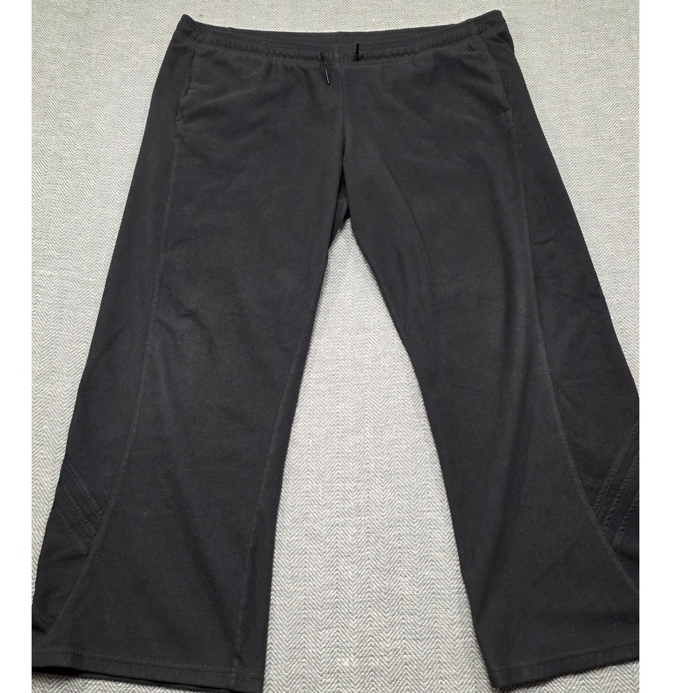 Adidas Mens XL Black Fleece Track Pants Wide Leg Drawstring Performance 3-Stripe